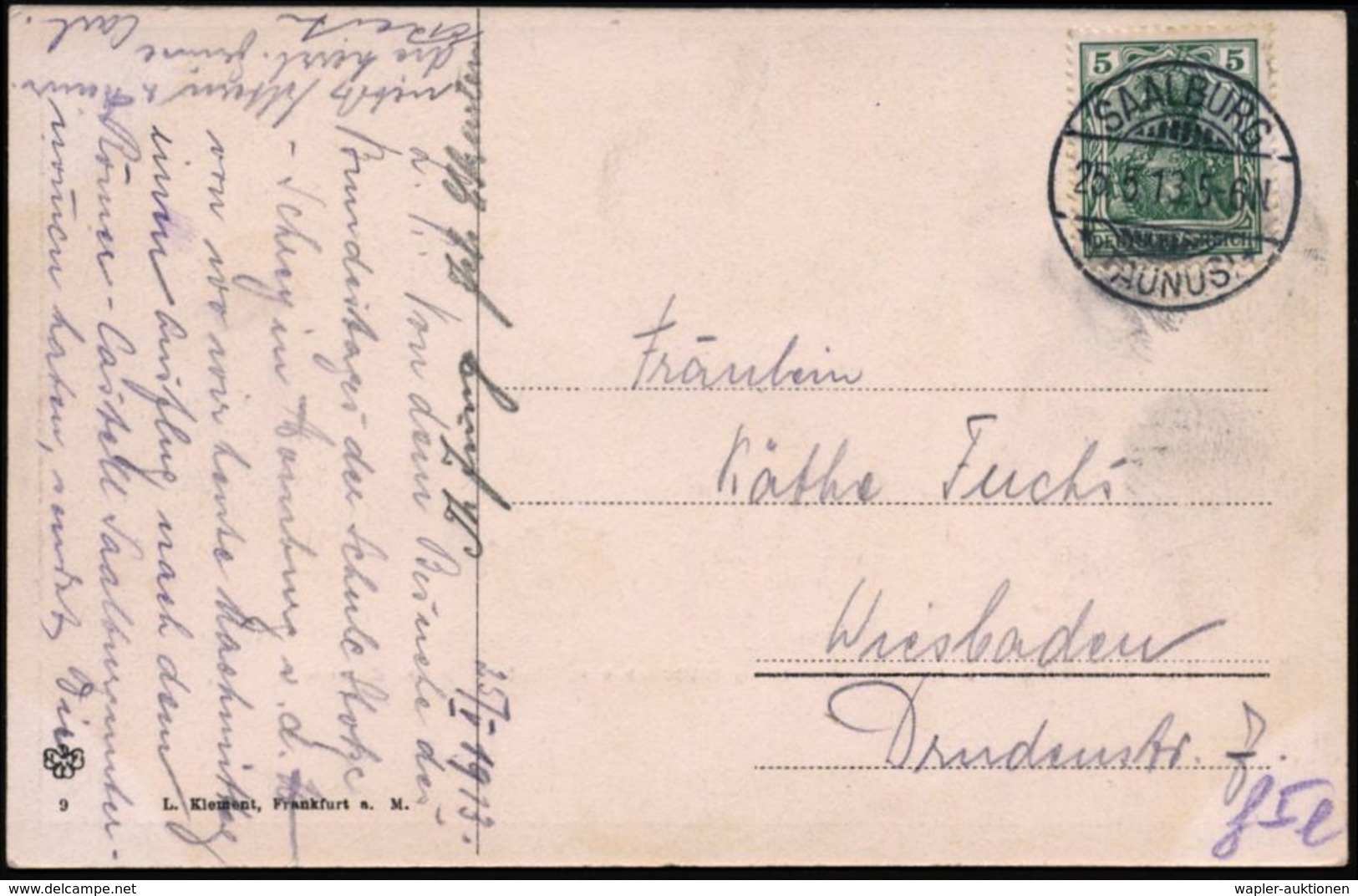 RÖMER / RÖMISCHE GESCHICHTE & KULTUR : SAALBURG/ *(TAUNUS)* 1913 (25.5.) Seltener 1K-Gitter = Hauspostamt Des Römischen  - Archaeology