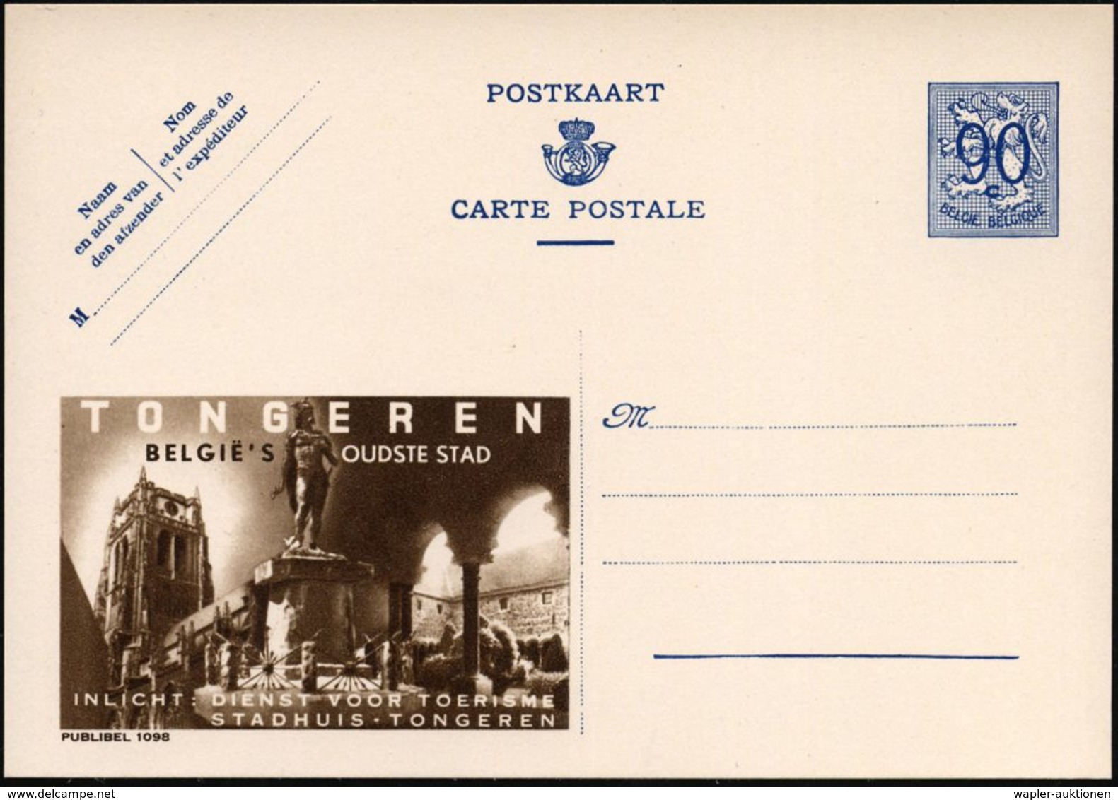 RÖMER / RÖMISCHE GESCHICHTE & KULTUR : BELGIEN 1951 Reklame-P 90 C., Blau: TONGEREN/BELGIE'S OUDSTE STAD.. (= Ambiorix-M - Archéologie
