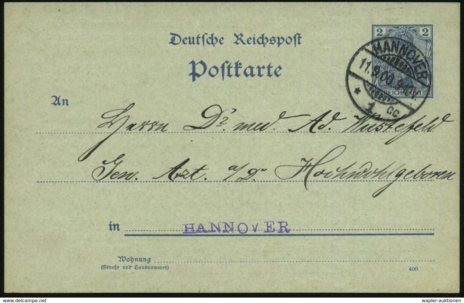 ANTIKE SPRACHE / LATEIN : HANNOVER/ *1cc 1900 (11.9.) 1K-Gitter Auf Orts-P 2 Pf. "Reichspost", Grau + Rs. Zudruck: Kaise - Altri & Non Classificati