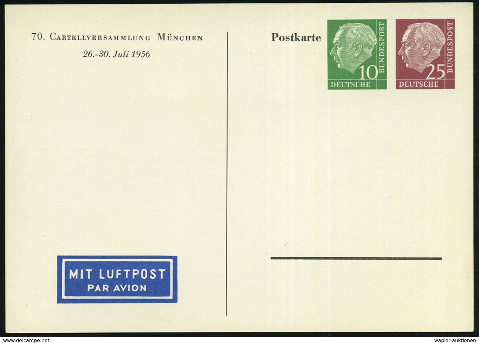 ANTIKE SPRACHE / LATEIN : (13b) München 1956 (27.7.) PP 10 Pf. + 25 Pf. Heuss: 100 Jahre CV/..RELIGIO / SCIENTIA / AMICI - Autres & Non Classés