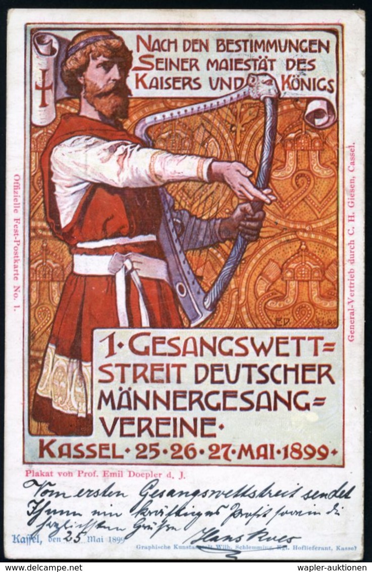 GERMANEN & KELTEN : Kassel 1899 (26.5.) SSt.: CASSEL/I. GESANGSWETTSTREIT/** Auf Passender PP 5 Pf. Krone, Grün: 1. GESA - Archeologia