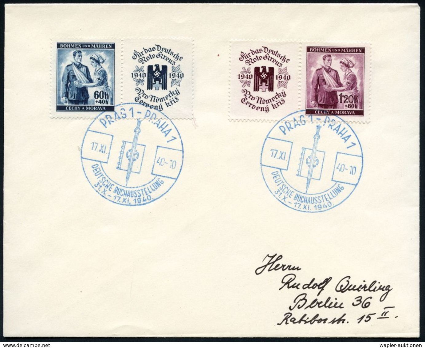 GERMANEN & KELTEN : BÖHMEN & MÄHREN 1940 (17.11.) Blauer SSt: PRAG 1-PRAHA 1/DT.BUCHAUSST (Foliant M.Hakenkreuz-Rune U.  - Archéologie