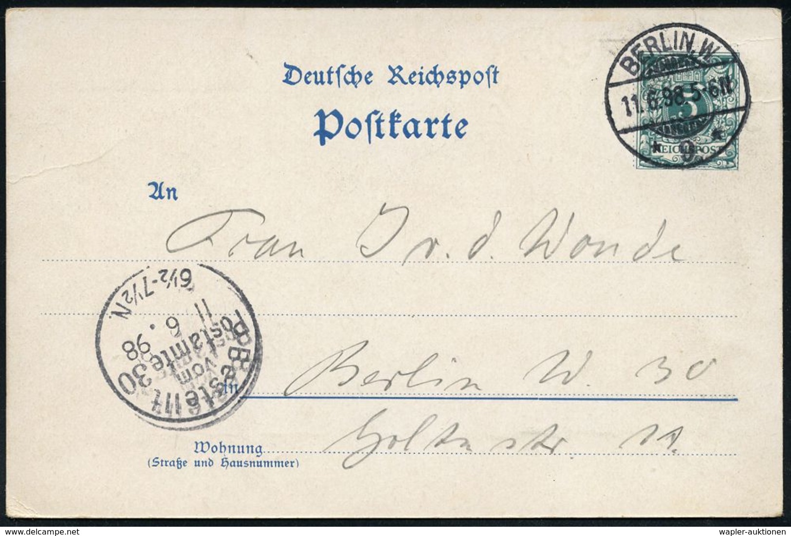 ARCHITEKTUR / ARCHITEKTEN / BAUSTILE : BERLIN,W./ *9* 1898 (11.6.) 1K-Gitter Auf PP 5 Pf. Krone, Grün "Gruss Aus Berlin" - Autres & Non Classés