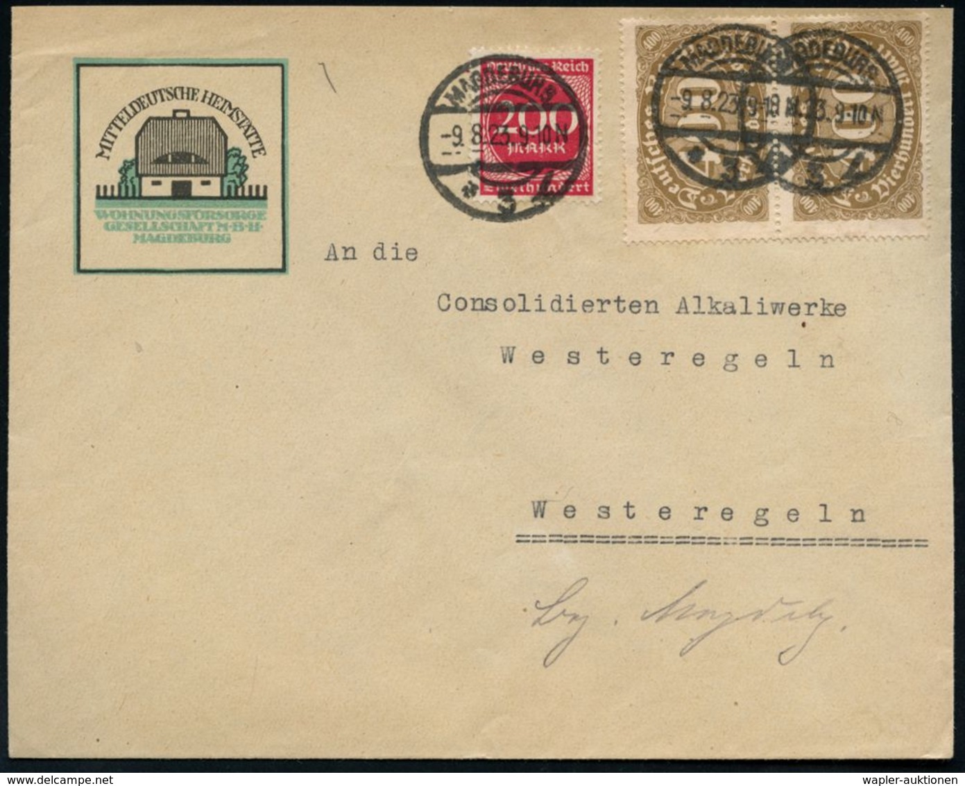 ARCHITEKTUR / ARCHITEKTEN / BAUSTILE : MAGDEBURG/ *3l 1923 (9.8.) 1K-Brücke Auf Zweifarbigem Reklame-Bf.: MITTELDEUTSCHE - Autres & Non Classés