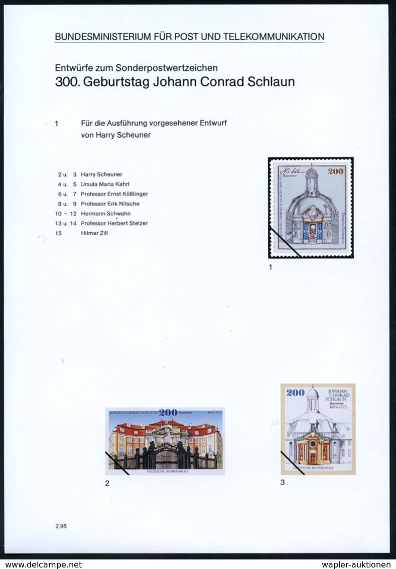 ARCHITEKTUR / ARCHITEKTEN / BAUSTILE : B.R.D. 1995 (Feb.) 200 Pf. "Joh. C. Schlaun", 15 Verschied Color-Entwürfe Der Bun - Sonstige & Ohne Zuordnung