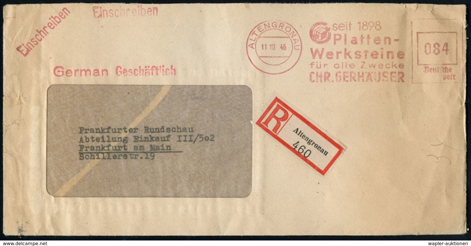 BAUSTOFFE / BAUGERÄTE & -MASCHINEN : ALTENGRONAU/ Seit 1898/ Platten-Werksteine../ CHR.GERHÄUSER 1946 (11.10.) Aptierter - Autres & Non Classés