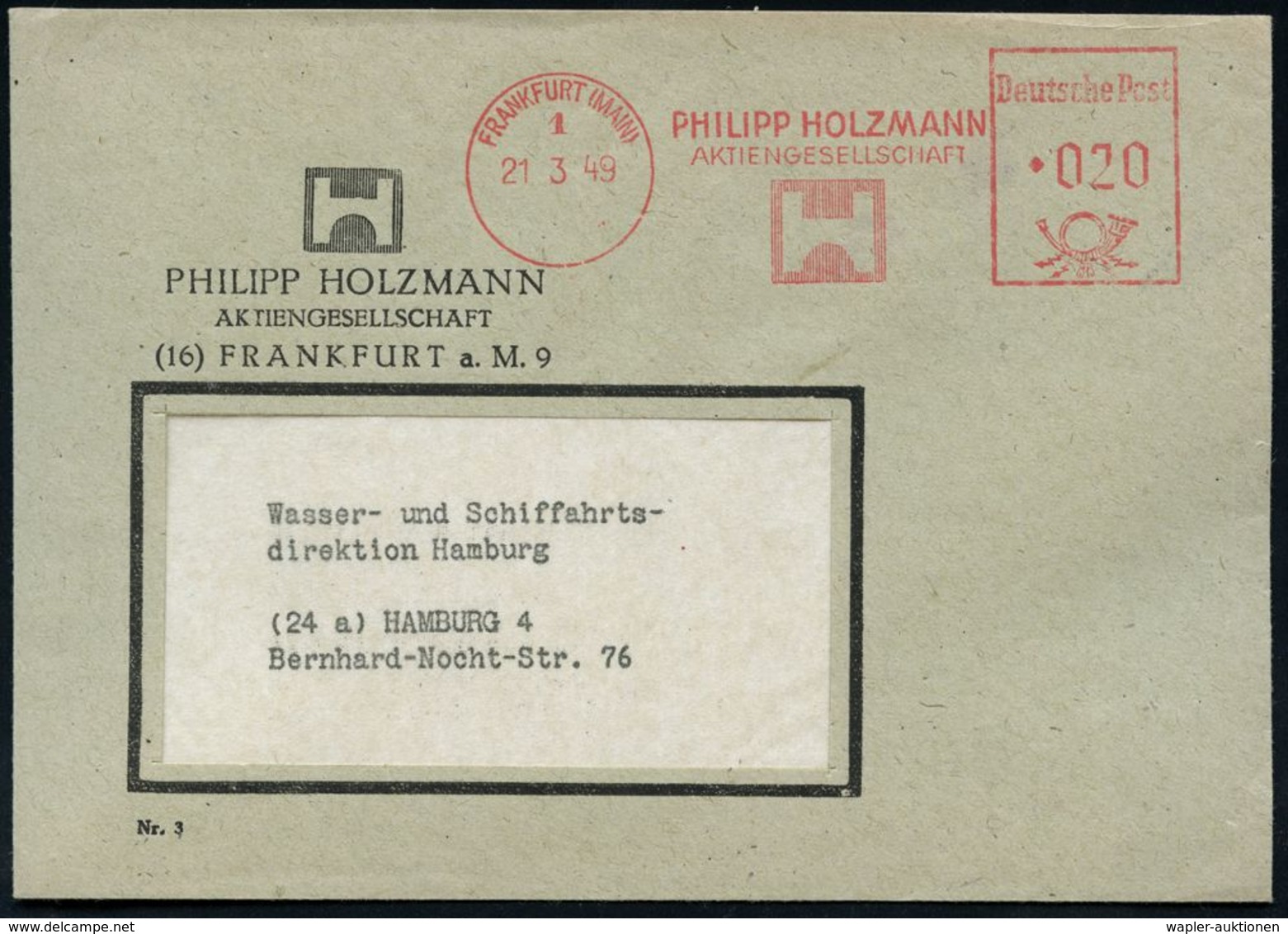 BAUSTOFFE / BAUGERÄTE & -MASCHINEN : FRANKFURT (MAIN)1/ PHILIPP HOLZMANN/ AG 1949 (21.3.) AFS = Monogr.-Firmenlogo Auf M - Sonstige & Ohne Zuordnung