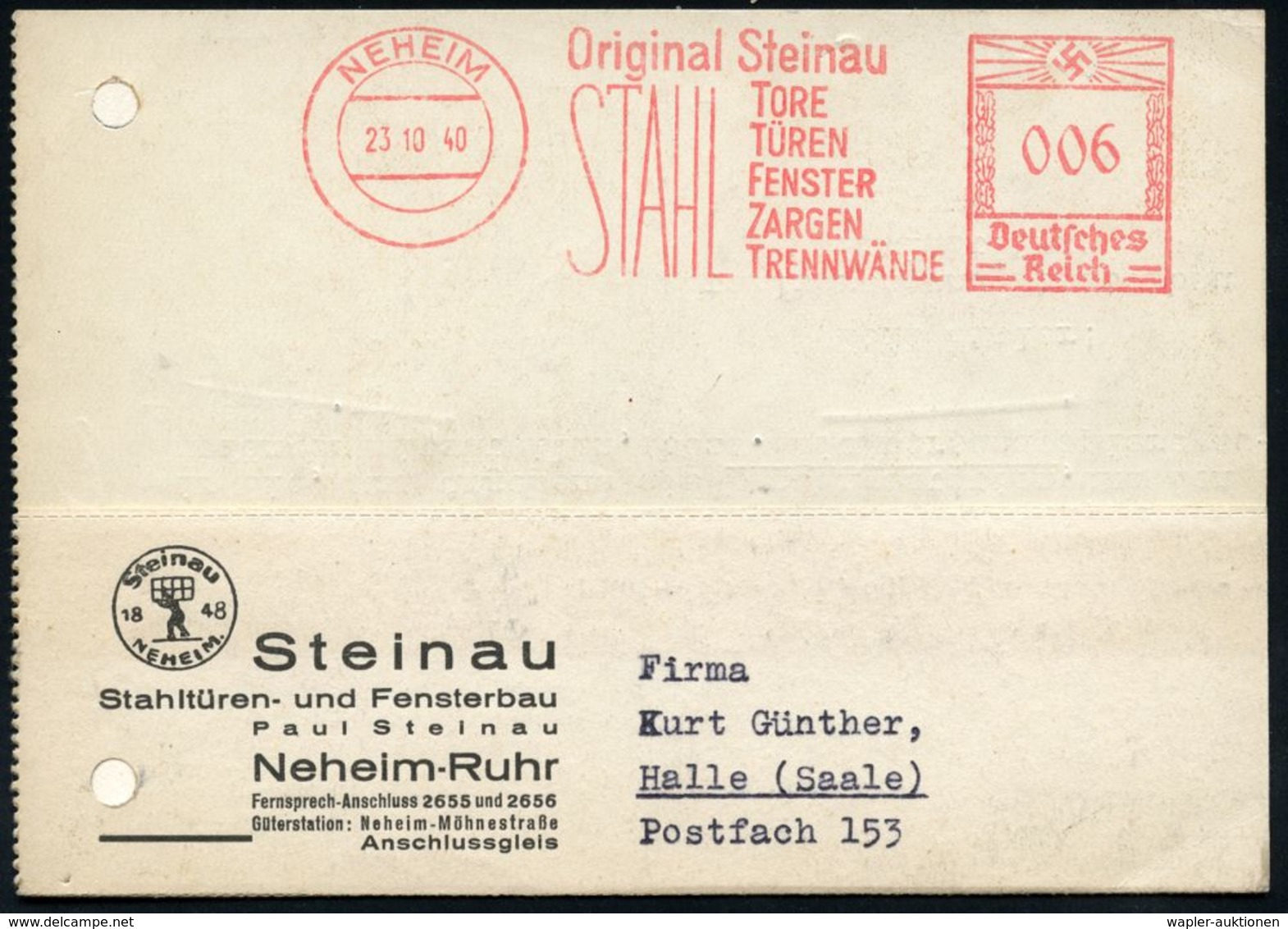 BAUSTOFFE / BAUGERÄTE & -MASCHINEN : NEHEIM/ Original Steinau/ STAHL/ TORE/ TÜREN/ FENSTER/ ZARGEN/ TRENNWÄNDE 1940 (23. - Other & Unclassified