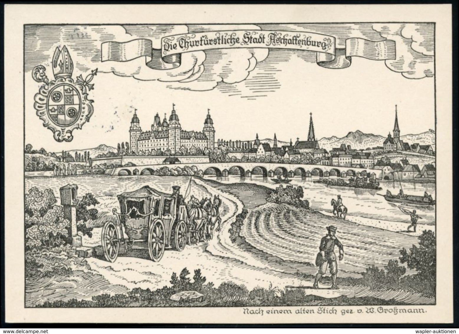 BURGEN / SCHLÖSSER / FESTUNGEN : ASCHAFFENBURG/ Tag D.Briefmarke 1936 (7.1.) SSt = Renaissanceschloß + Tagesstpl. (6.1.) - Schlösser U. Burgen