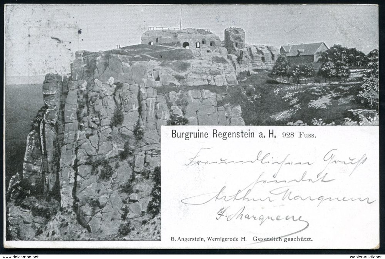 BURGEN / SCHLÖSSER / FESTUNGEN : BURG REGENSTEIN/ POST-/ HÜLFSSTELLE 1904 (21.5.) Blauer 1K-HdN = PSt.II = Hauspostamt B - Schlösser U. Burgen