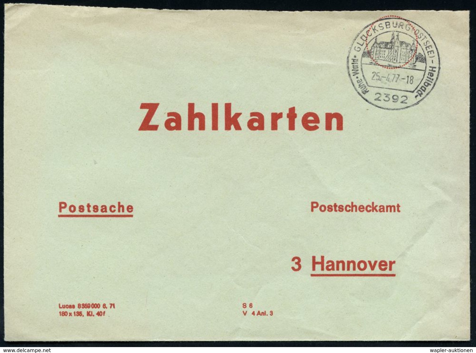 BURGEN / SCHLÖSSER / FESTUNGEN : 2392 GLÜCKSBURG (OSTSEE) - Heilbad.. 1977 (25.4.) HWSt = Glücksburg (Wasserburg) Auf PS - Châteaux