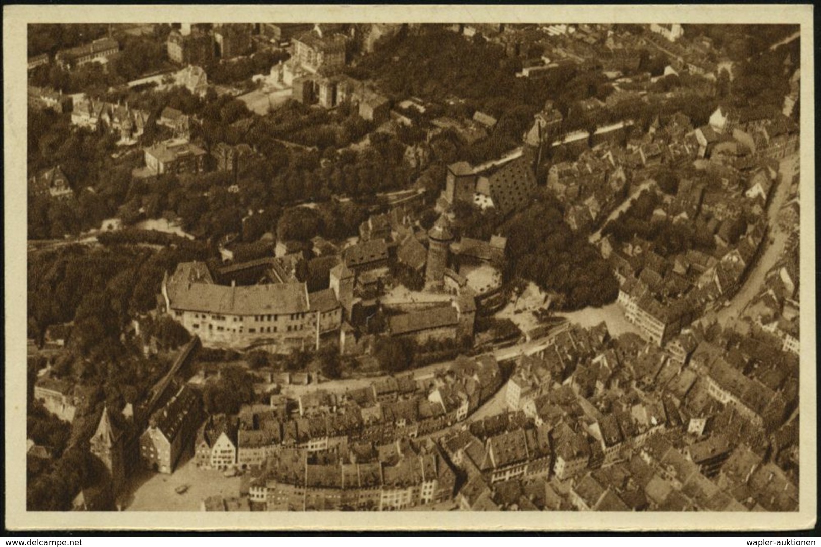 BURGEN / SCHLÖSSER / FESTUNGEN : Nürnberg 1935 (5.4.) 6 Pf. BiP WHW-Lotterie, Grün: Burg Alt-Nürnberg (Luftbild Mit Alts - Châteaux