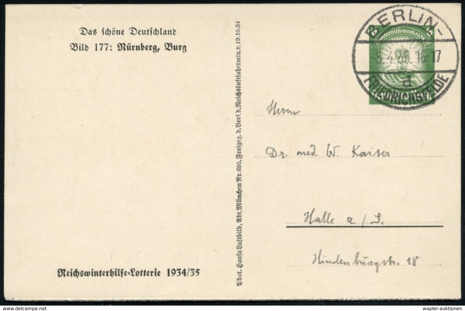 BURGEN / SCHLÖSSER / FESTUNGEN : Nürnberg 1935 (5.4.) 6 Pf. BiP WHW-Lotterie, Grün: Burg Alt-Nürnberg (Luftbild Mit Alts - Châteaux