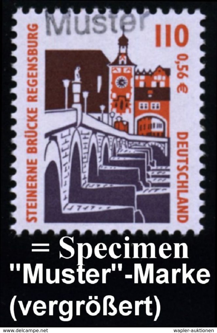 BERÜHMTE BAUWERKE & MONUMENTE : B.R.D. 2000 (Sept.) Bauwerke, 10 Pf. Rathaus Wernigerode, 110 Pf. Steinerne Brücke, Rege - Denkmäler