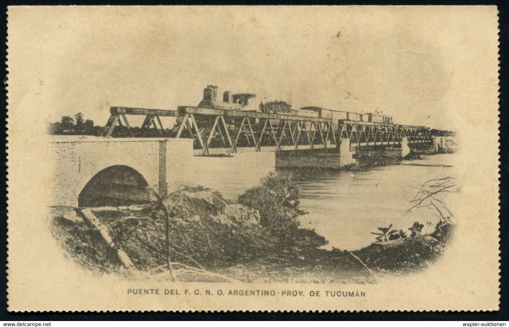 BRÜCKEN : ARGENTINIEN 1899 (Dez.) 4 C. Kartenbf. Liberty, Grau: Eisenbahnbrücke, Provinz Tucuman Mit Dampflok U. Güterwa - Ponts