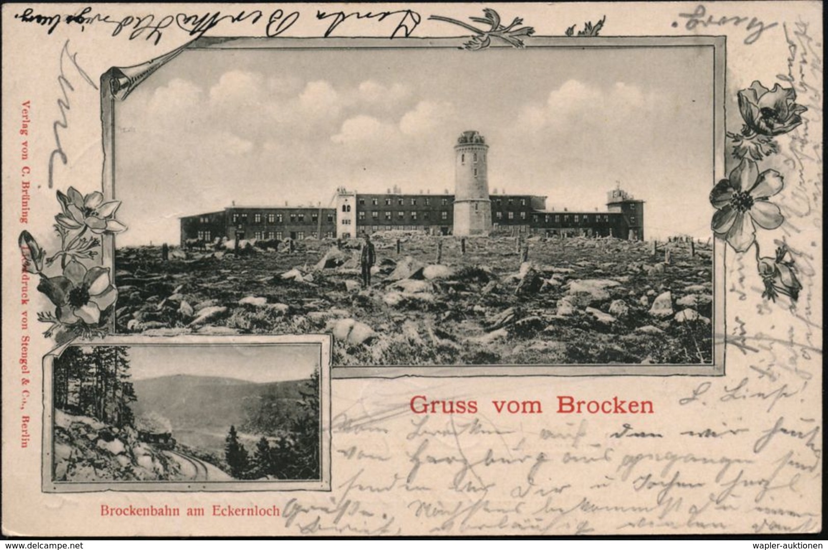 TÜRME : BROCKEN 1901 (24,5,) 1K-Gitter = Hauspostamt Gipfelhotel Brocken Auf Passender PP 5 Pf. Germania "1900", Grün: G - Denkmäler