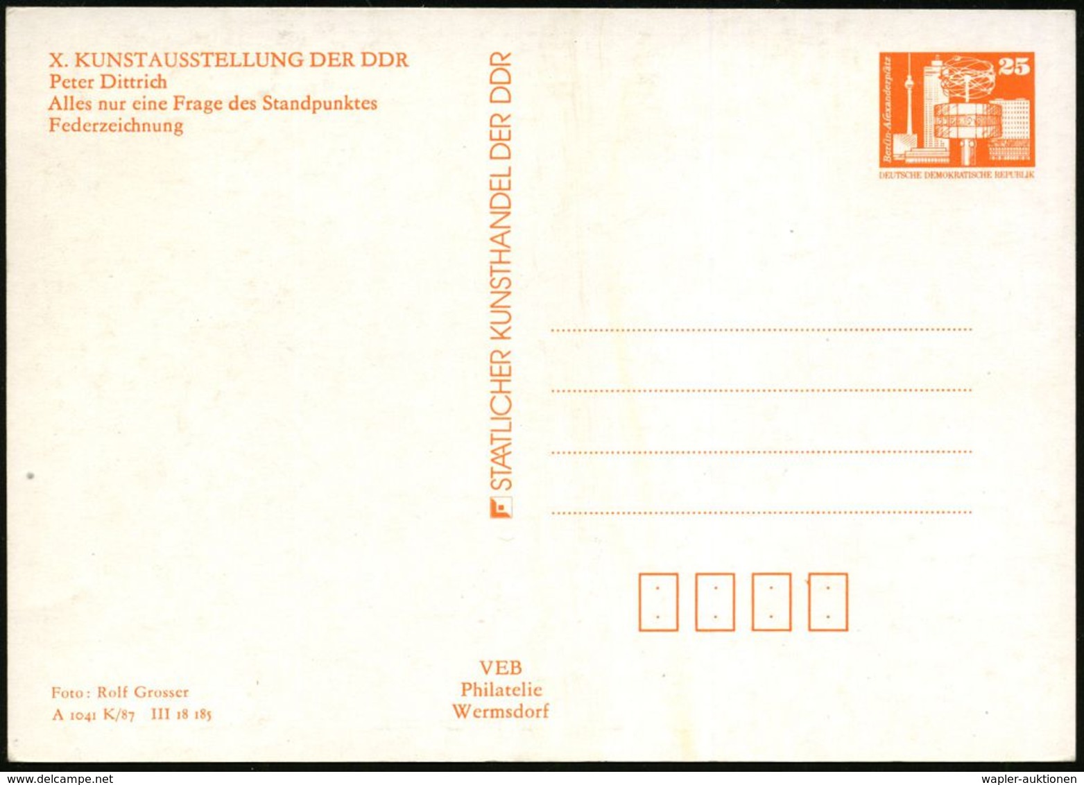 TÜRME : D.D.R. 1987 (22.9.) PP 25 Pf. PdR, Orange: X. DDR-Kunstausstellung Dresden: "Alles Nur Eine Frage Des Standpunkt - Denkmäler