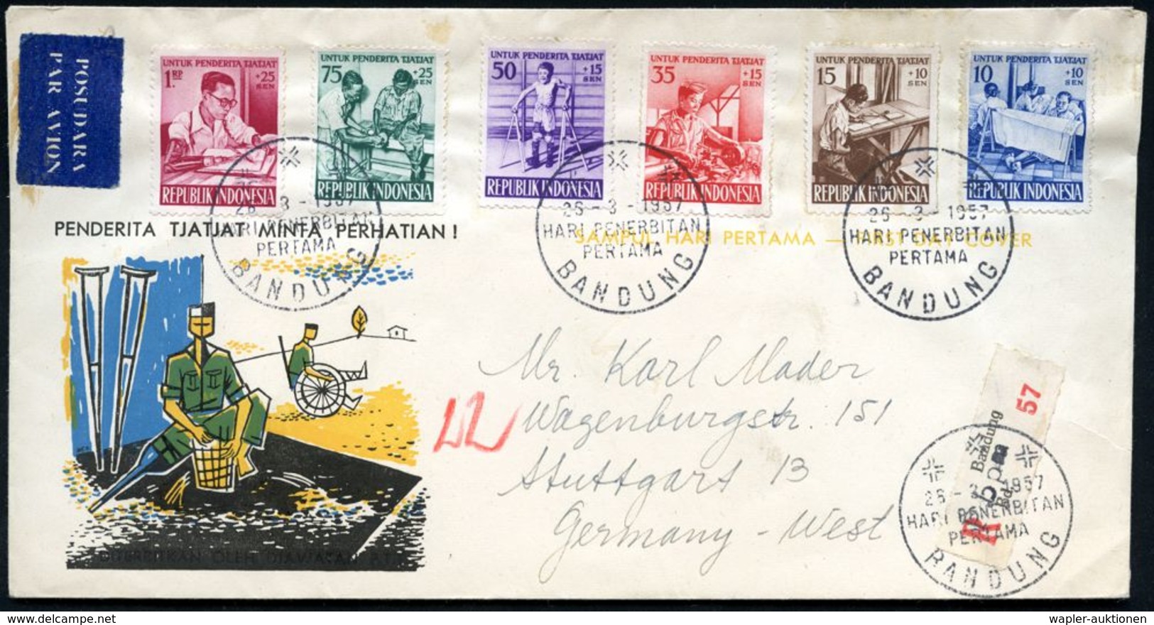 ASIATISCHE GESCHICHTE : INDONESIEN 1957 (26.3.) Hilfe Für Behinderte (Kinder U. Jugendliche), Kompl. Satz + 3x ET-SSt +  - Other & Unclassified