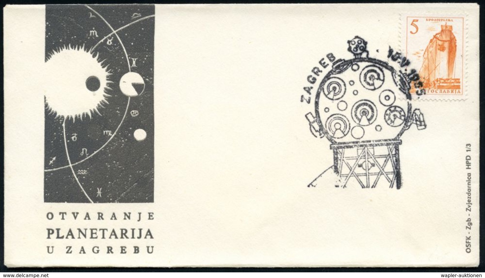 ASTRONOMIE / OBSERVATORIEN / PLANETARIEN : JUGOSLAWIEN 1965 (15.5.) SSt Ohne Text: Planetarium Klar A. SU: Sonnenfinster - Astronomia
