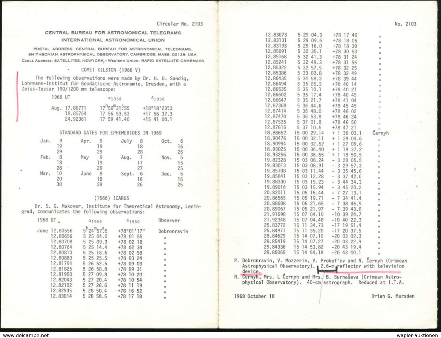 ASTRONOMIE / OBSERVATORIEN / PLANETARIEN : U.S.A. 1968 (18.10.) AFS: CAMBRIDGE/MASS./P.B. METER/390282 = Smithonian Obse - Astronomia