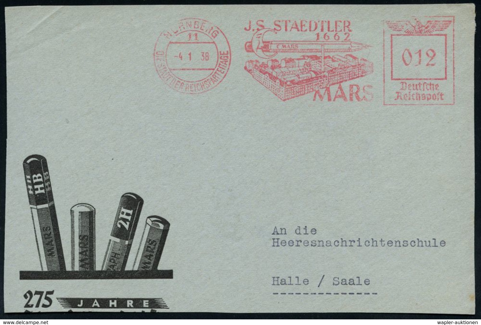 SONNENSYSTEM / SONNE / PLANETEN & KOMETEN : NÜRNBERG/ 11/ DSDR/ J.S.STAEDTLER/ 1662/ MARS 1938 (4.1.) AFS (Werk/Bleistif - Astronomie