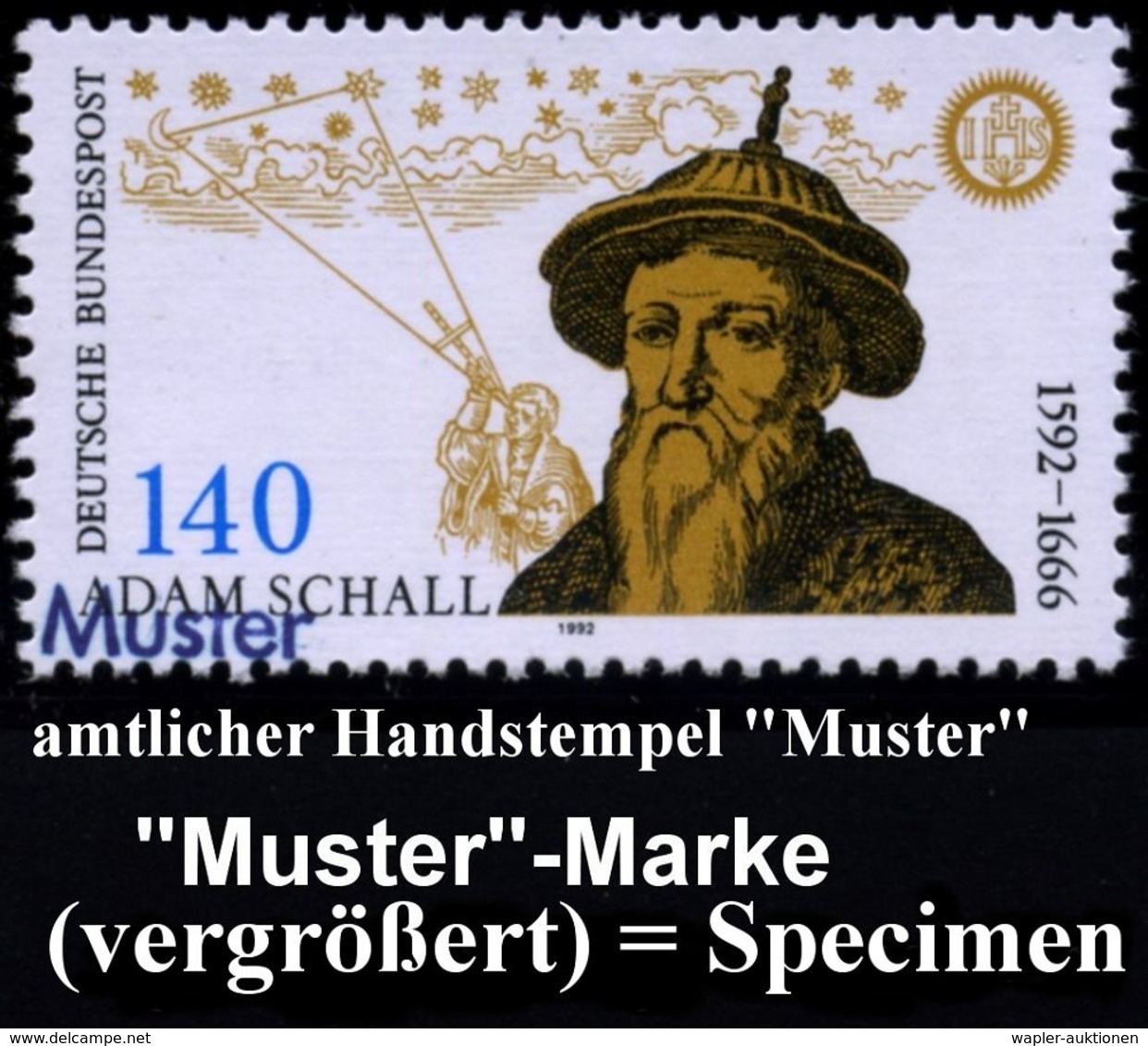 BERÜHMTE ASTRONOMEN / KOPERNIKUS : B.R.D. 1992 (Apr.) 140 Pf. "400. Geburtstag Adam Schall Von Bell" Mit Amtl. Handstemp - Astronomy