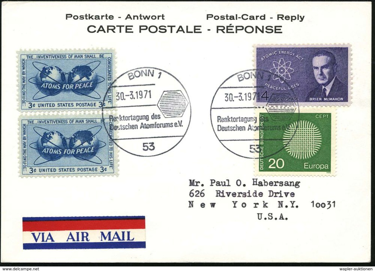 ATOM / KERNENERGIE / RÖNTGEN / RADIOAKTIVITÄT : 53 BONN 1/ Reaktortagung Des/ Deutschen Atomforums E.V. 1971 (30.3.) SSt - Atom