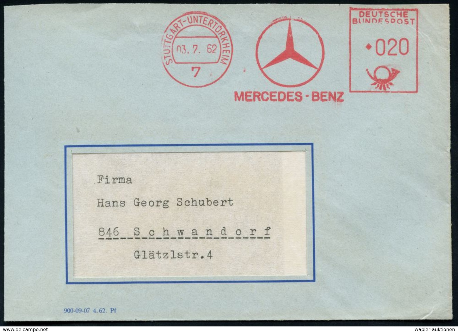 MERCEDES-BENZ  / DAIMLER BENZ : (14a) #bzw.# 7 STUTTGART-UNTERTÜRKHEIM/ MERCEDES-BENZ 1961/62 2 Verschiedene AFS Mit Alt - Automobili