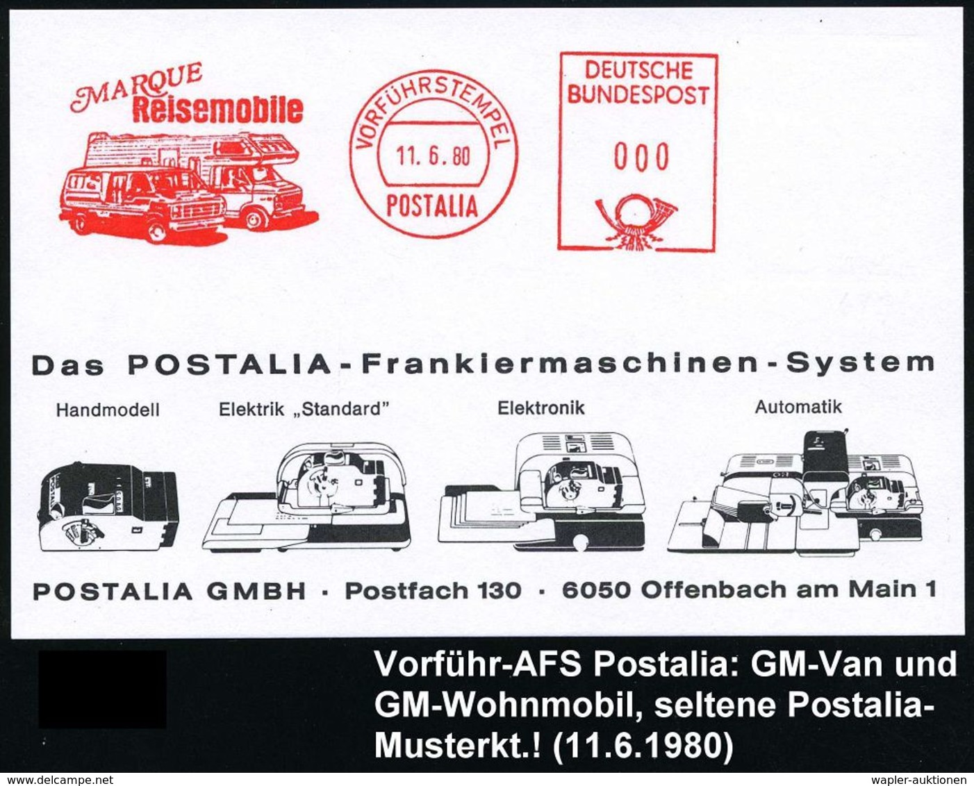 OPEL / GENERAL MOTORS : B.R.D. 1980 (11.6.) AFS: VORFÜHRSTEMPEL/POSTALIA/MARQUE/Reisemobile (= 2 GM-Wohnmobile) Seltene  - Voitures