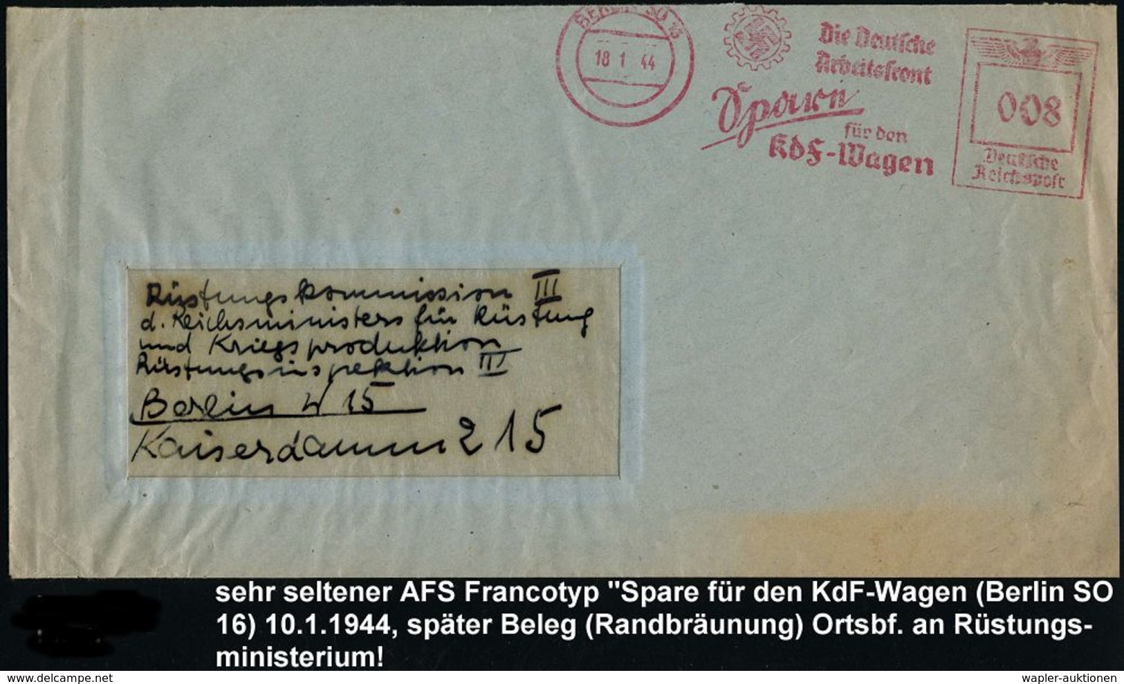 VOLKSWAGEN / VW / K.-D.-F.-WAGEN / PORSCHE : BERLIN SO 16/ Die Deutsche/ Arbeitsfront/ Spare/ Für Den/ KdF-Wagen 1944 (1 - Voitures