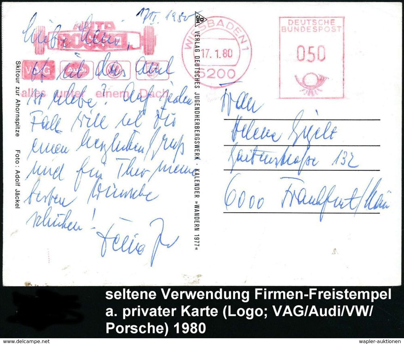 VOLKSWAGEN / VW / K.-D.-F.-WAGEN / PORSCHE : 6200 WIESBADEN 1/ AUTO/ BOSSEL.. 1980 (17.1.) AFS = Stlis. Auto + Logos: VA - Voitures