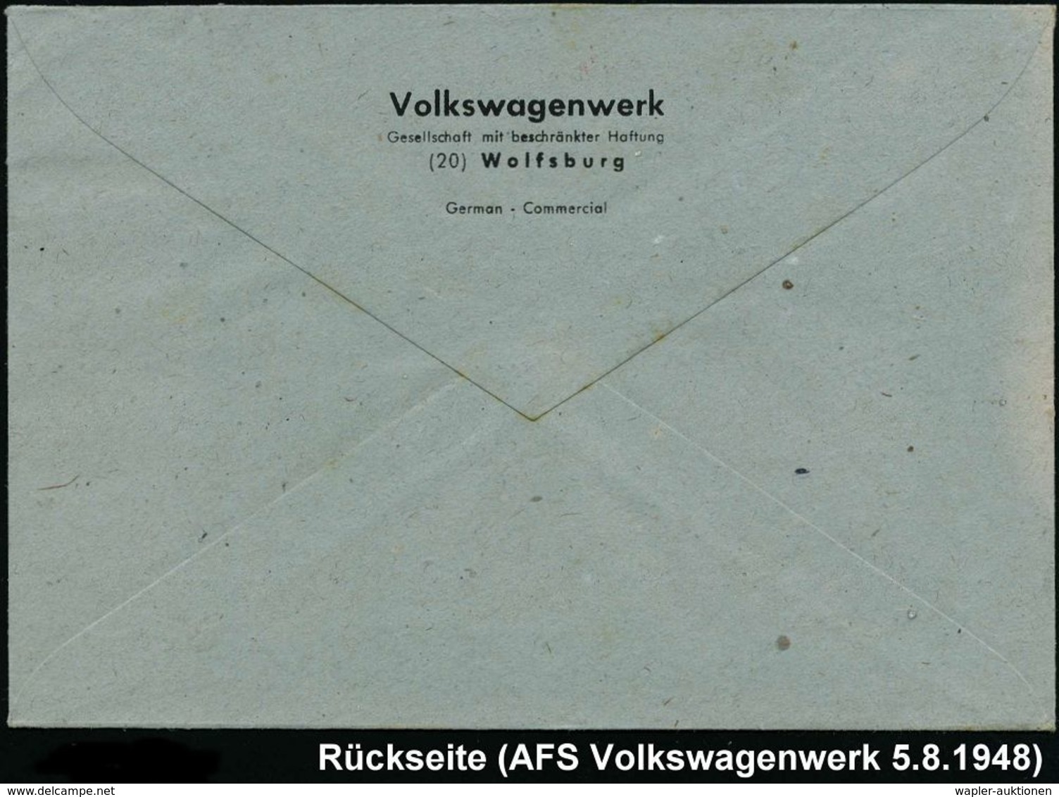 VOLKSWAGEN / VW / K.-D.-F.-WAGEN / PORSCHE : (20) WOLFSBURG/ Volkswagen-Werk GmbH 1948 (5.8.) AFS, Rs. Abs.-Vordruck Aus - Cars