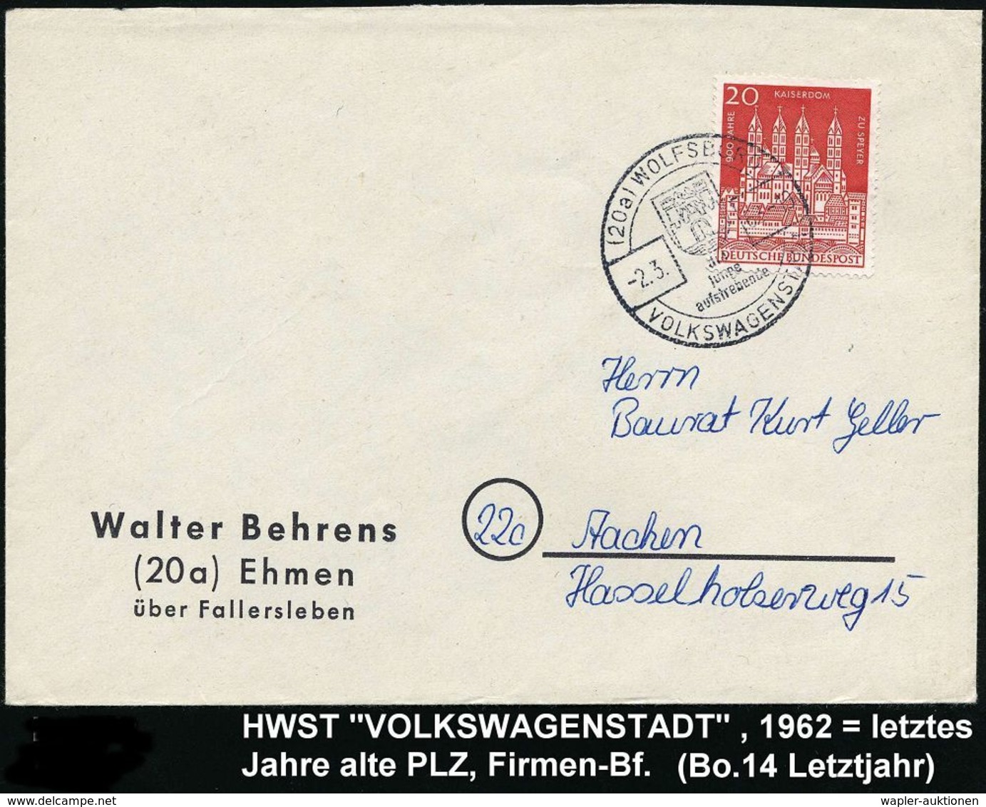 VOLKSWAGEN / VW / K.-D.-F.-WAGEN / PORSCHE : WOLFSBURG/ ..aufstrebende/ VOLKSWAGENSTADT 1962 HWSt (Stadtwappen) Klar Auf - Autos