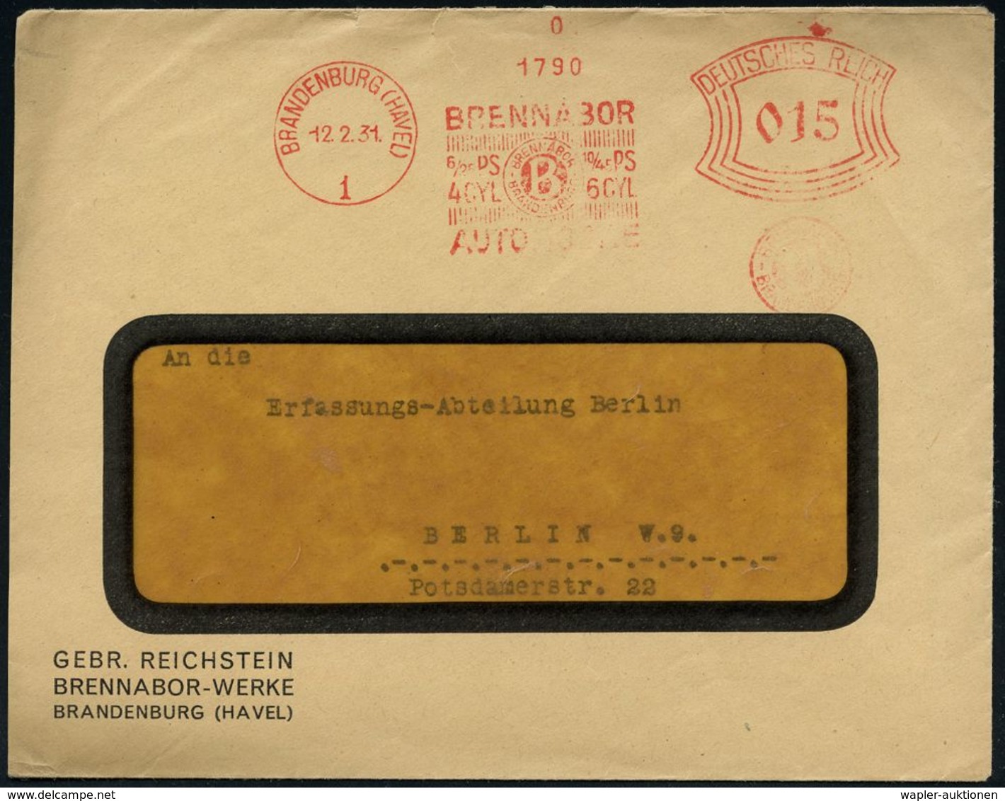 AUTOMOBIL-HERSTELLER DEUTSCHLAND : BRANDENBURG (HAVEL)/ 1/ BRENNABOR/ 5-25 PS 10-45 PS/ 4 CYL 6CYL/ AUTOMOBILE.. 1931 (1 - Voitures