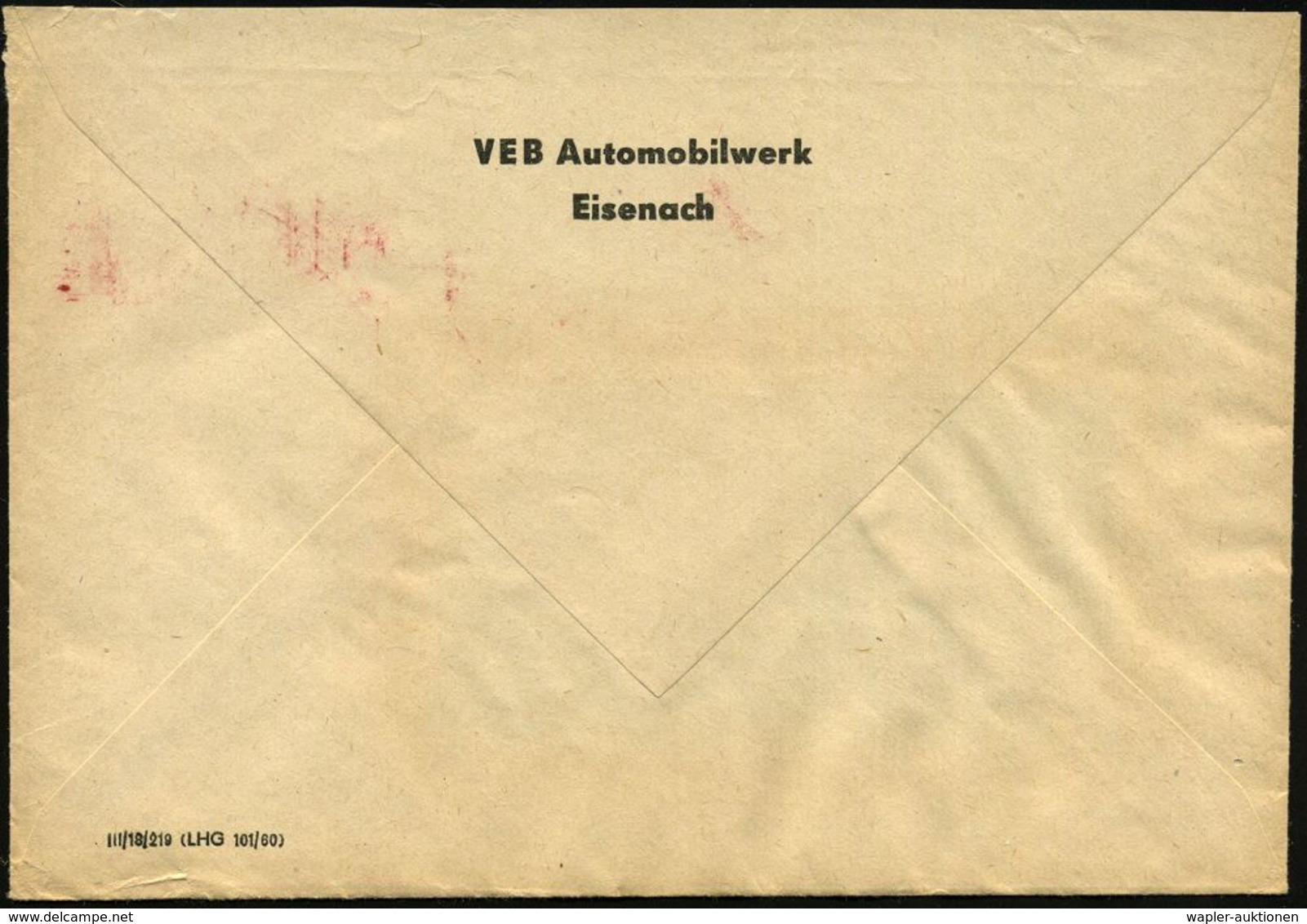 AUTOHERSTELLER D.D.R. : EISENACH/ 1/ VEB AUTOMOBILWERK/ EISENACH 1960 (25.4.) AFS = Vormals BMW Und EMW (u. Ex SAG Awtov - Voitures