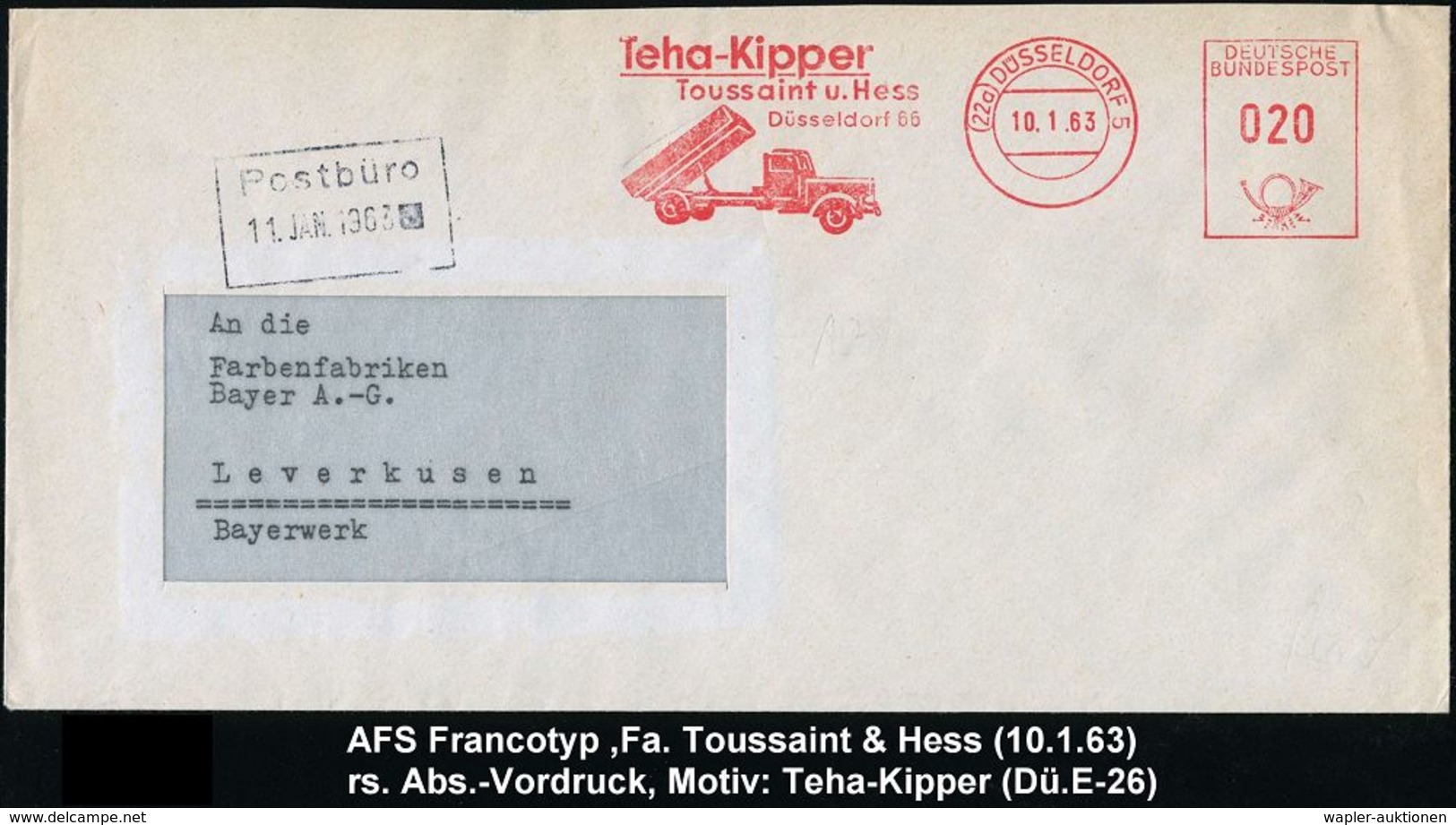 LASTKRAFTWAGEN / LKW : (22a) #bzw.# 4 DÜSSELDORF 5/ Teha-Kipper/ Toussaint U.Hess.. 1963/69 2 Verschiedene AFS, 1x Alte, - Camions