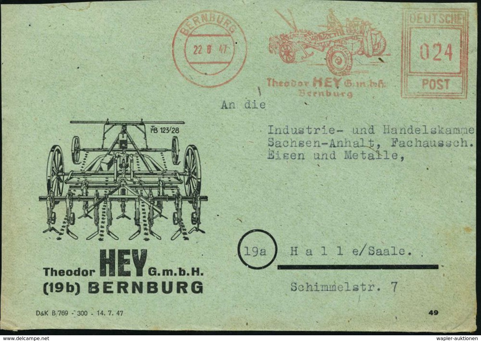 TRAKTOR / RAUPENSCHLEPPER : BERNBURG/ Theodor HEY GmbH 1947 (22.6.) Seltener AFS-Typ "Hochrechteck" (Spezial-Traktor) Au - Voitures