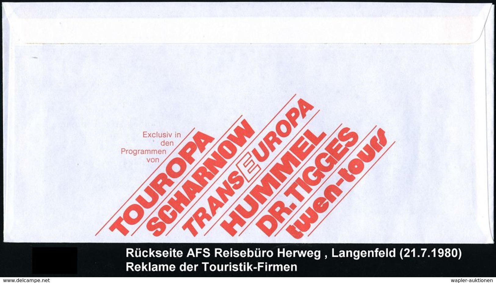 OMNIBUS / OMNIBUS-HERSTELLER : 4018 LANGENFELD,RHEINLAND 1/ REISEBÜRO HERWEG KG/ TUI/ IATA/ DB.. 1980 (21.7.) AFS = Reis - Bus