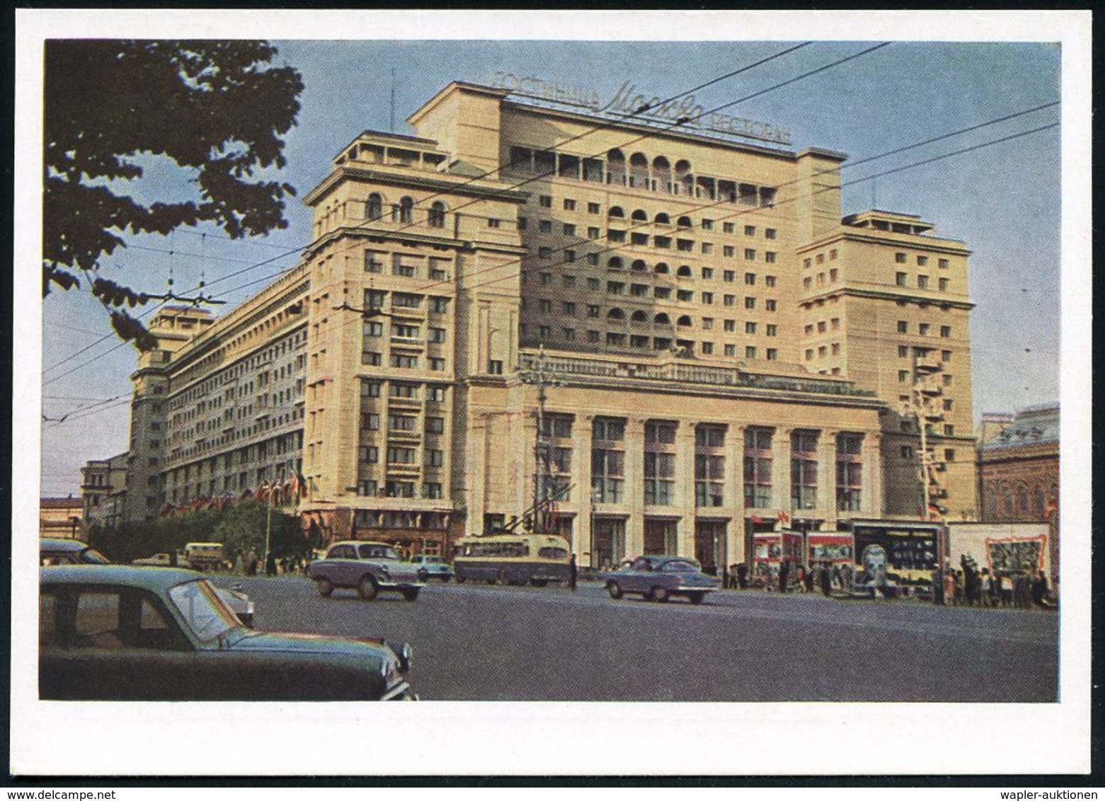OMNIBUS / OMNIBUS-HERSTELLER : UdSSR 1963 3 Kop. BiP Rakete, Grün: MOSKAU, Hotel "Moskau" Mit Trolleybus U. Fahrdrähten  - Busses