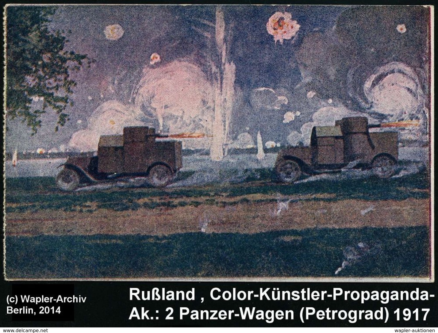KRAFTFAHR-TRUPPEN / MILITÄR-KFZ. (ohne PANZER) : RUSSLAND 1916 (März) Color-Spenden-Künstler-Ak. (Skobelewski-Komitee):  - Autos