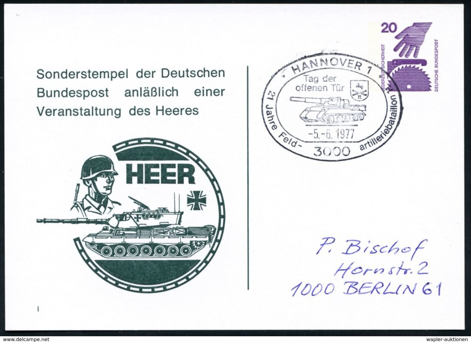 GEPANZERTE KRAFTFAHRZEUGE / PANZER : 3000 HANNOVER 1/ 21 Jahre Feld-/ Artilleriebataillon 1977 (5.6.) SSt = US-Selbstfah - Other (Earth)