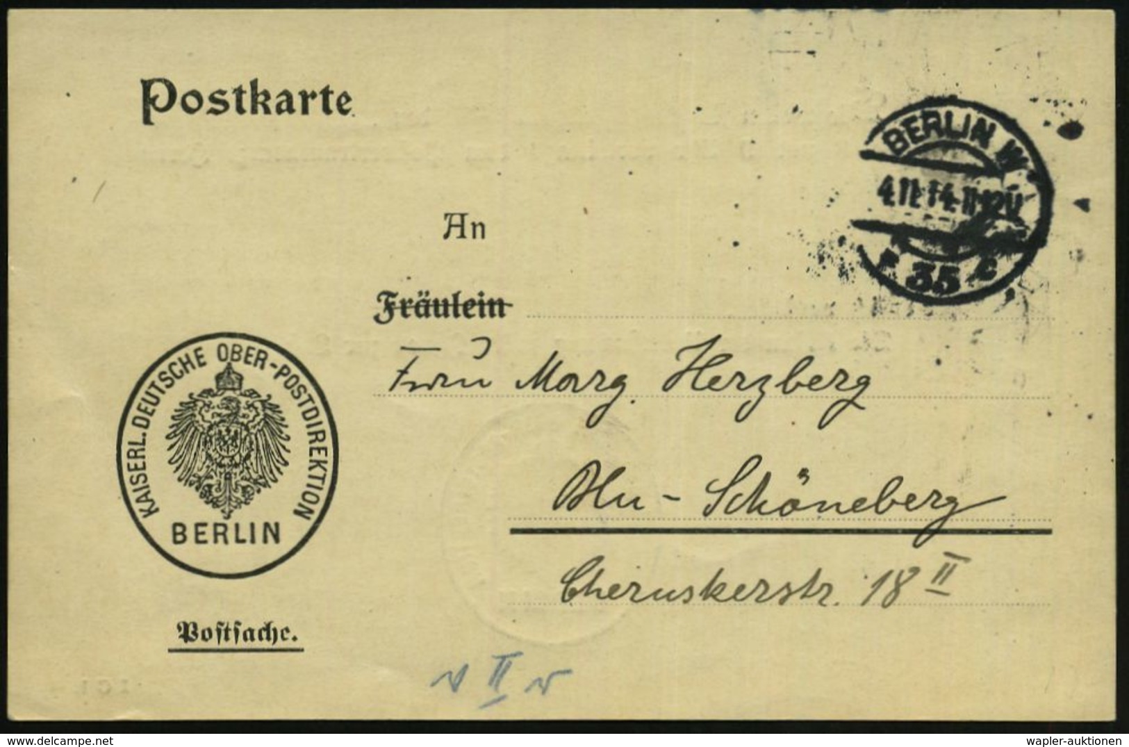 I. WELTKRIEG 1914 - 18 (siehe Auch: FELDPOST) : BERLIN W/ *35c 1914 (4.11.) 1K-Brücke Auf Postdienst-Kt: KAIS.DEUTSCHE O - Guerre Mondiale (Première)