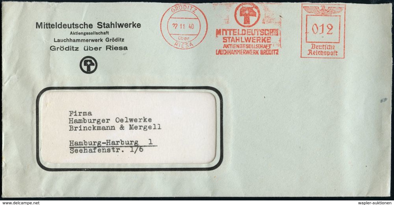 RÜSTUNGSINDUSTRIE  / MUNITION : GRÖDITZ/ über/ RIESA/ MITTELDEUTSCHE/ STAHLWERKE/ AG/ LAUCHHAMMERWERK GRÖDITZ 1940 (22.1 - Other & Unclassified