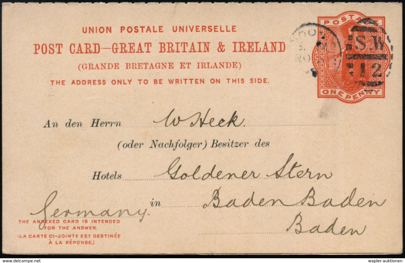 F A H R R A D  / INDUSTRIE & ZUBEHÖR : GROSSBRITANNIEN 1898 (Dez.) Amtl. Frage-P 1 P. Victoria Rot  + Zudruck: Cyclists  - Sonstige (Land)