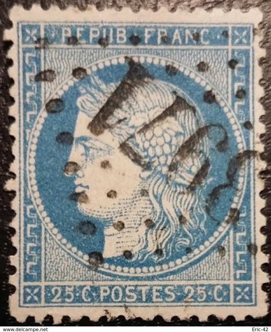 FRANCE Y&T N°60Ca Cérès 25c Bleu Foncé. Oblitéré Losange G.C N°3971 Tonnerre - 1871-1875 Ceres