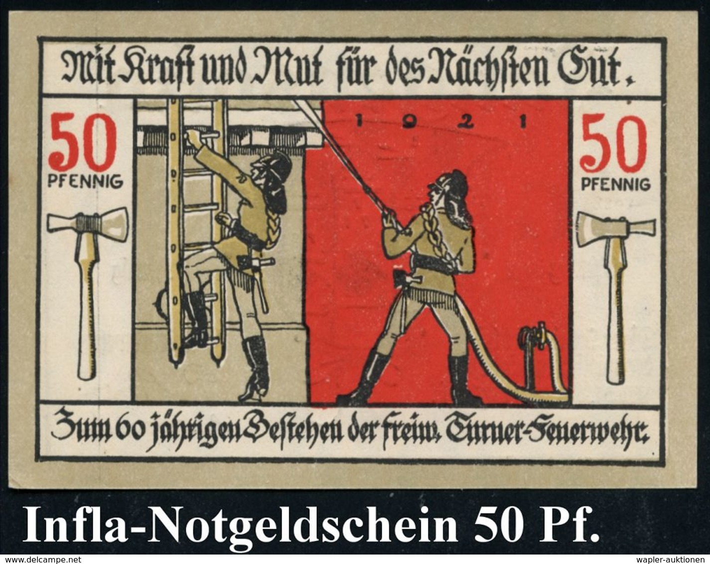 FEUERWEHR / BRANDVERHÜTUNG & -BEKÄMPFUNG : Bad Langensalza 1921 50 Pf. Notgeld Der Stadtkasse, 2 Verschiedene Banknoten  - Sapeurs-Pompiers