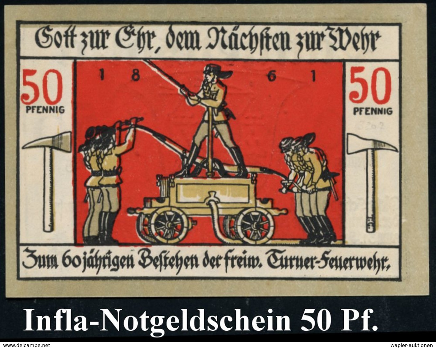 FEUERWEHR / BRANDVERHÜTUNG & -BEKÄMPFUNG : Bad Langensalza 1921 50 Pf. Notgeld Der Stadtkasse, 2 Verschiedene Banknoten  - Feuerwehr