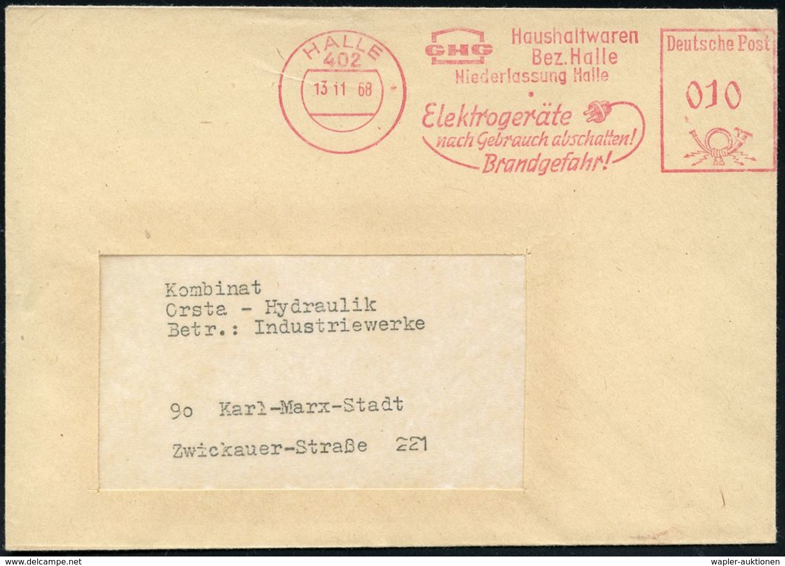 FEUERWEHR / BRANDVERHÜTUNG & -BEKÄMPFUNG : 402 HALLE/ GHG/ Haushaltswaren../ Elektrogeräte/ Nach Gebrauch Ausschalten!/  - Firemen
