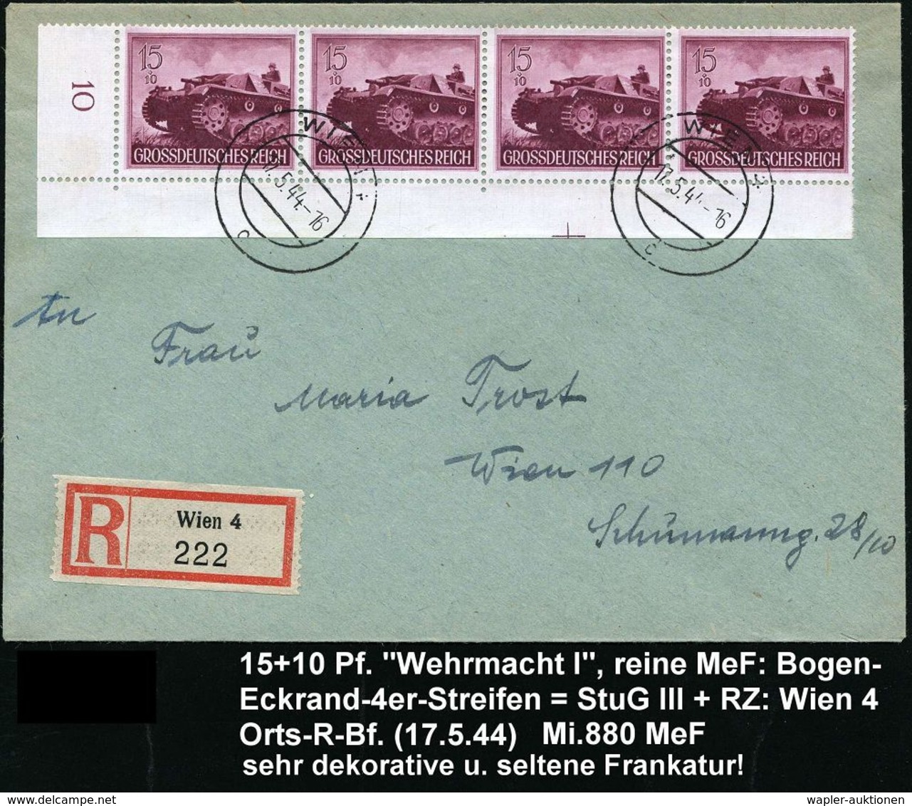 GEPANZERTE KRAFTFAHRZEUGE / PANZER : DEUTSCHES REICH 1944 (17.5.) 15 + 30 Pf. Sturmgeschütz III, Reine MeF: Bogen-Unterr - Other (Earth)