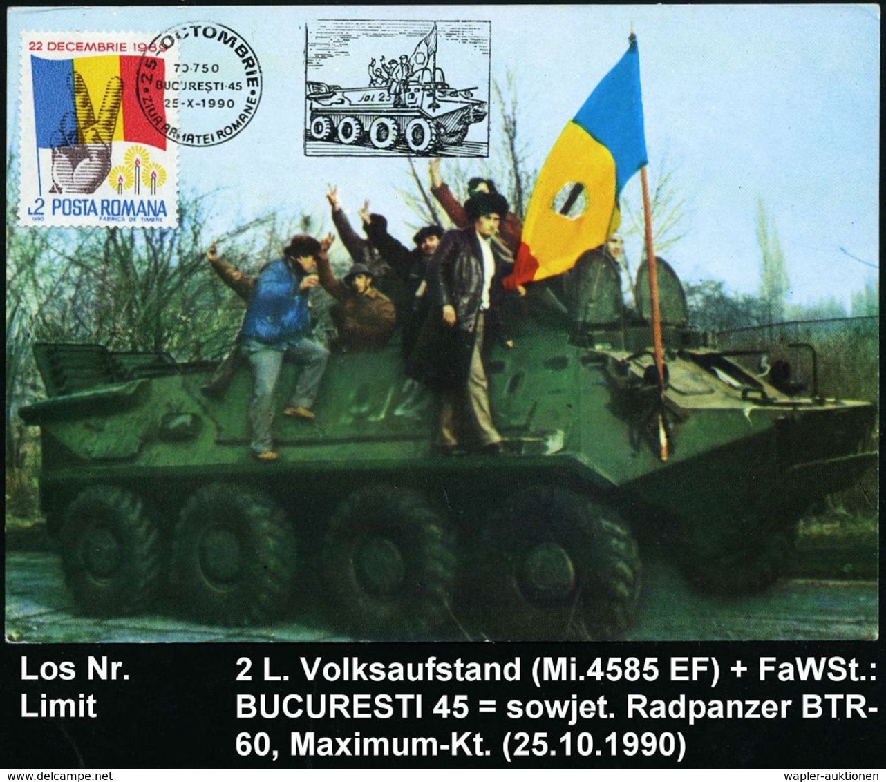 GEPANZERTE KRAFTFAHRZEUGE / PANZER : RUMÄNIEN 1990 "1.Jahrestag Volksaufstand V.1989", 3 Verschied. Maximum-Ak..: Sowjet - Autres (Terre)